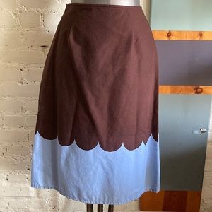 Mika Piirainen for Marimekko scalloped print cotton midi skirt brown and blue 38